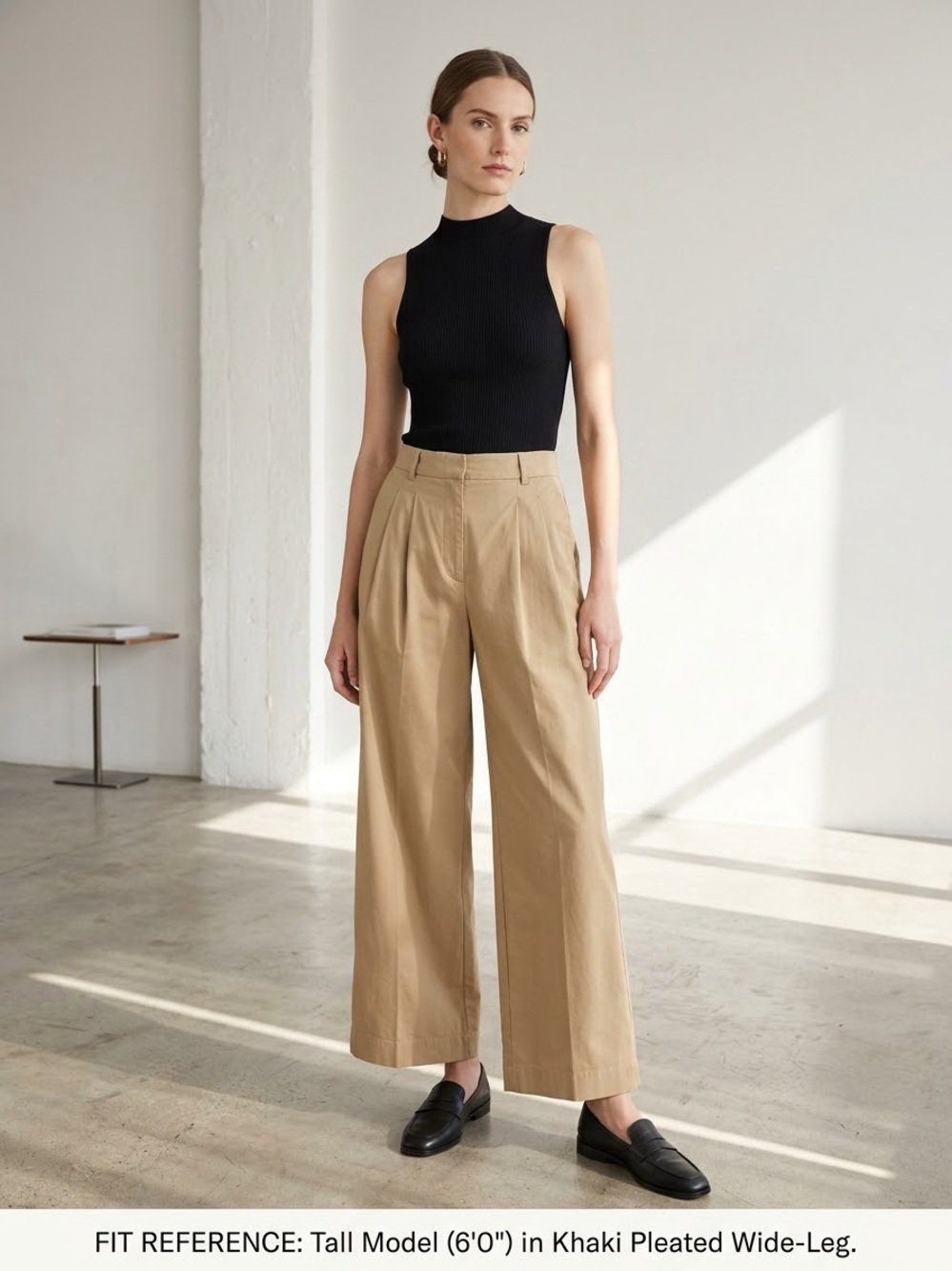 Tall Khaki Pleated Wide-Leg Pants